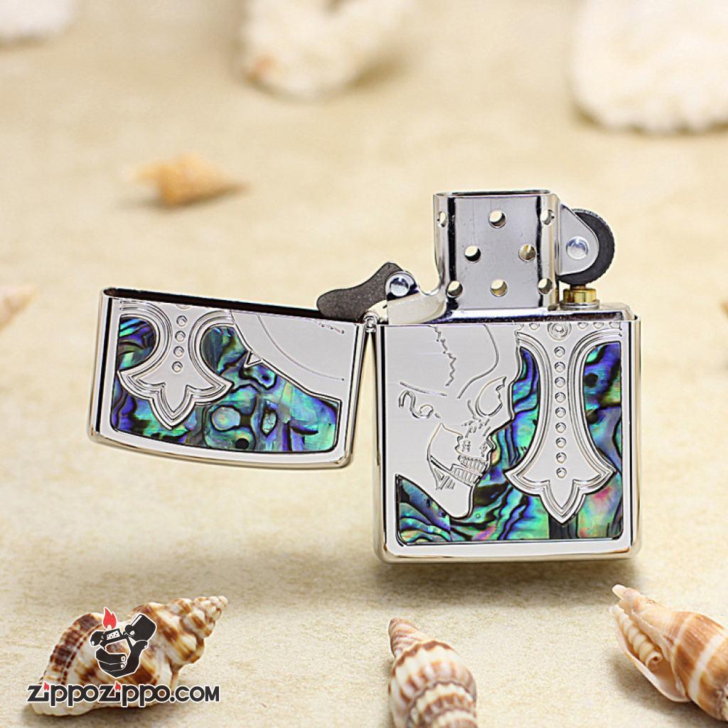 Bật Lửa Zippo Hình Vỏ Sọ Khảm Trai