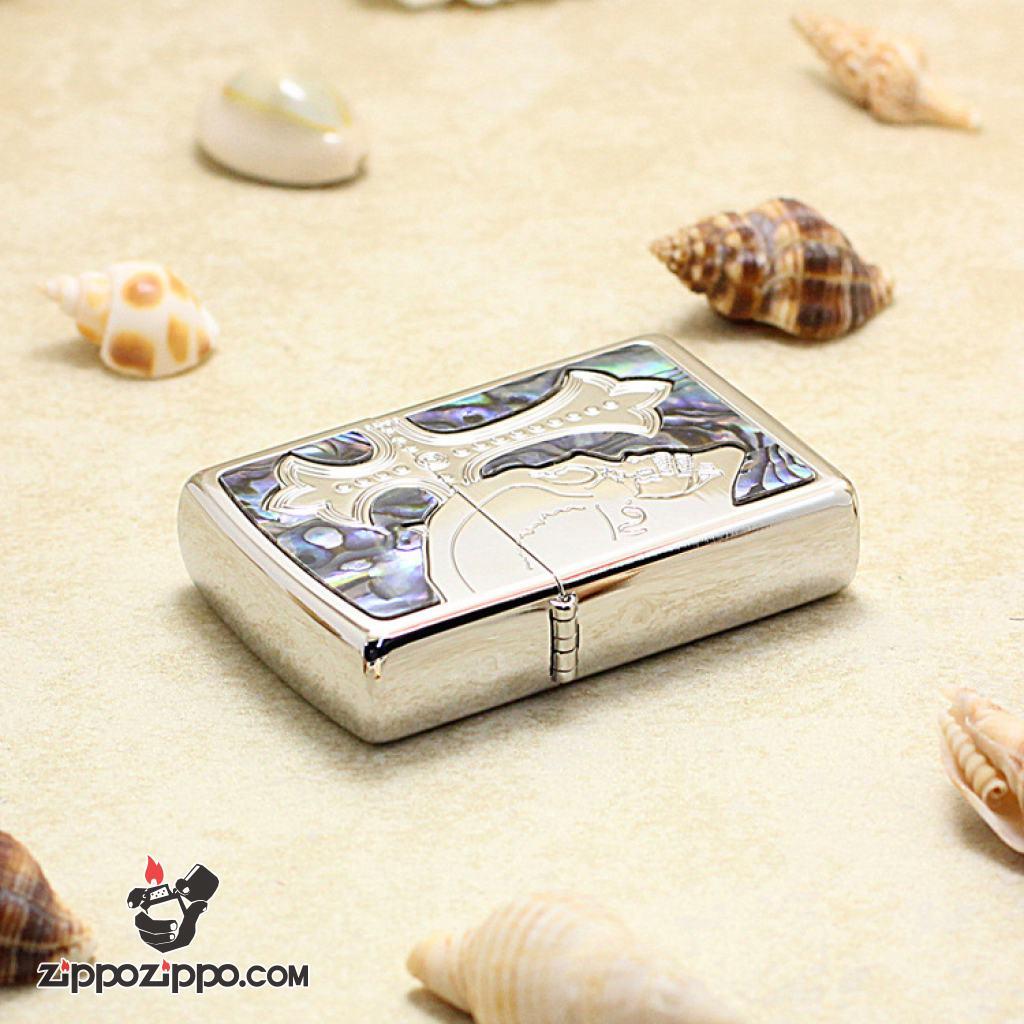 Bật Lửa Zippo Hình Vỏ Sọ Khảm Trai