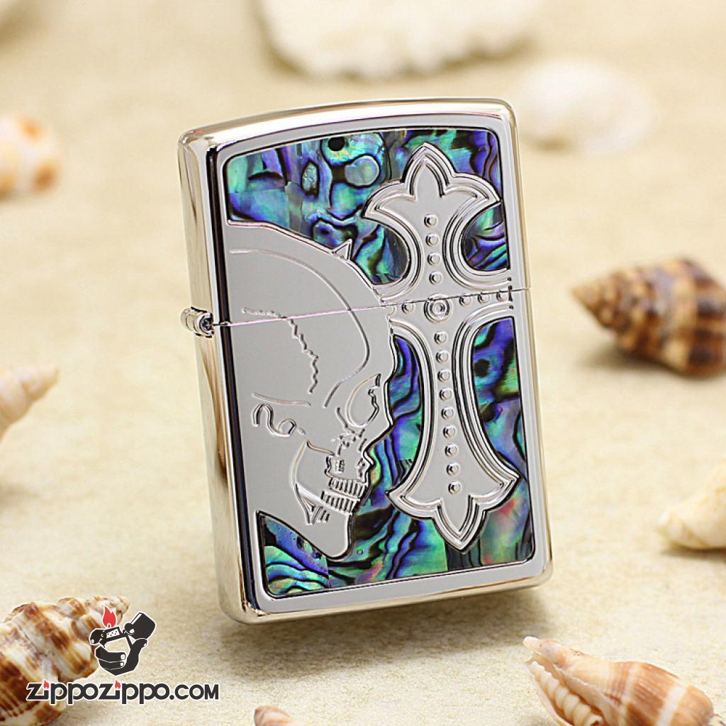 Bật Lửa Zippo Hình Vỏ Sọ Khảm Trai