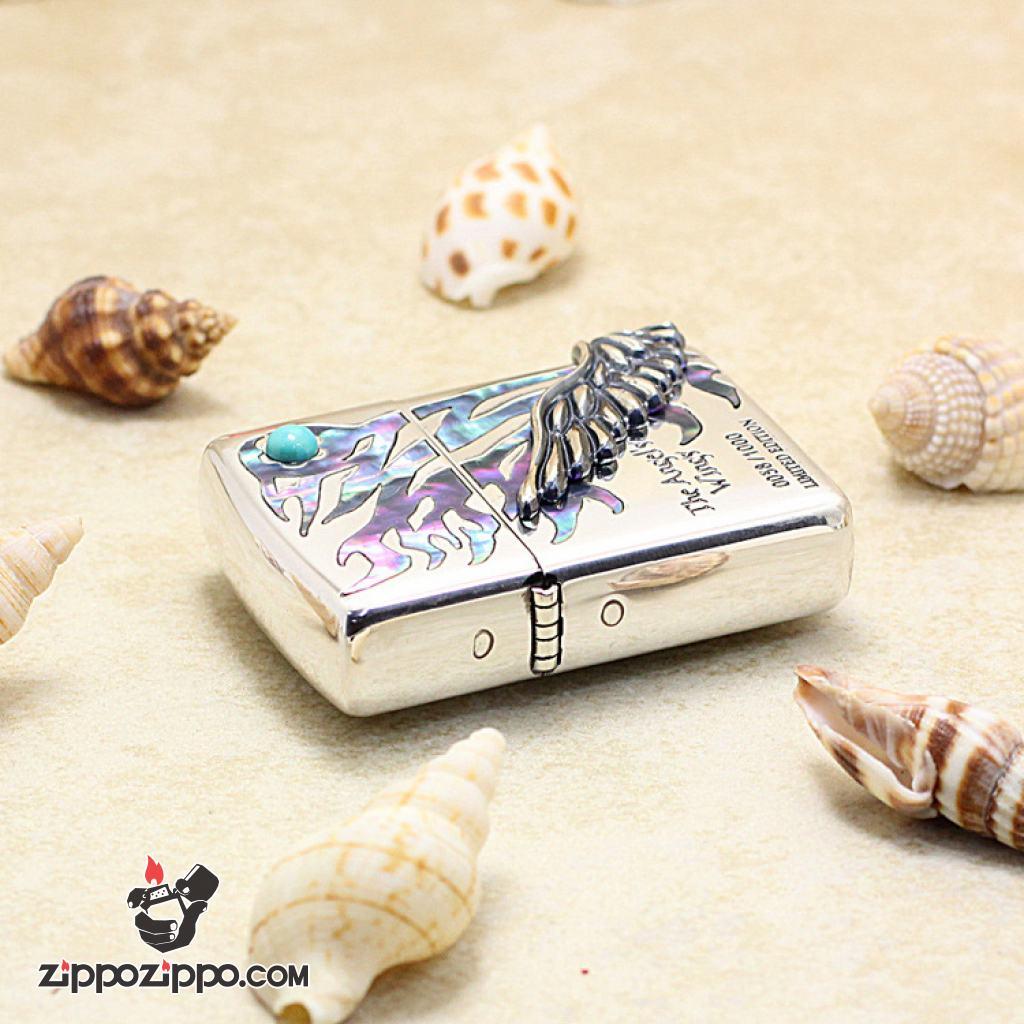 Bật lửa Zippo chính hãng phiên bản giới hạn Hàn Quốc cánh thiên thần Khảm Trai Màu Bạc