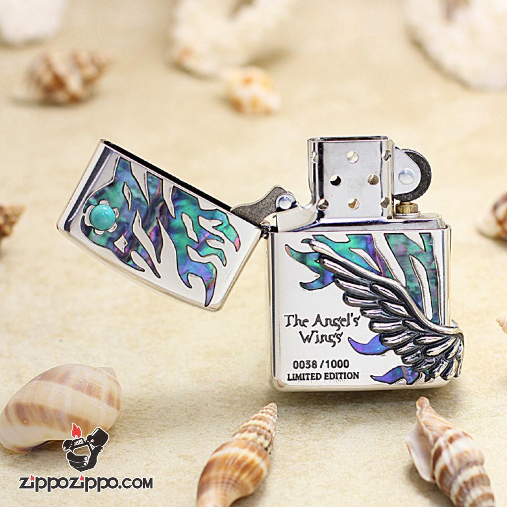Bật lửa Zippo chính hãng phiên bản giới hạn Hàn Quốc cánh thiên thần Khảm Trai Màu Bạc