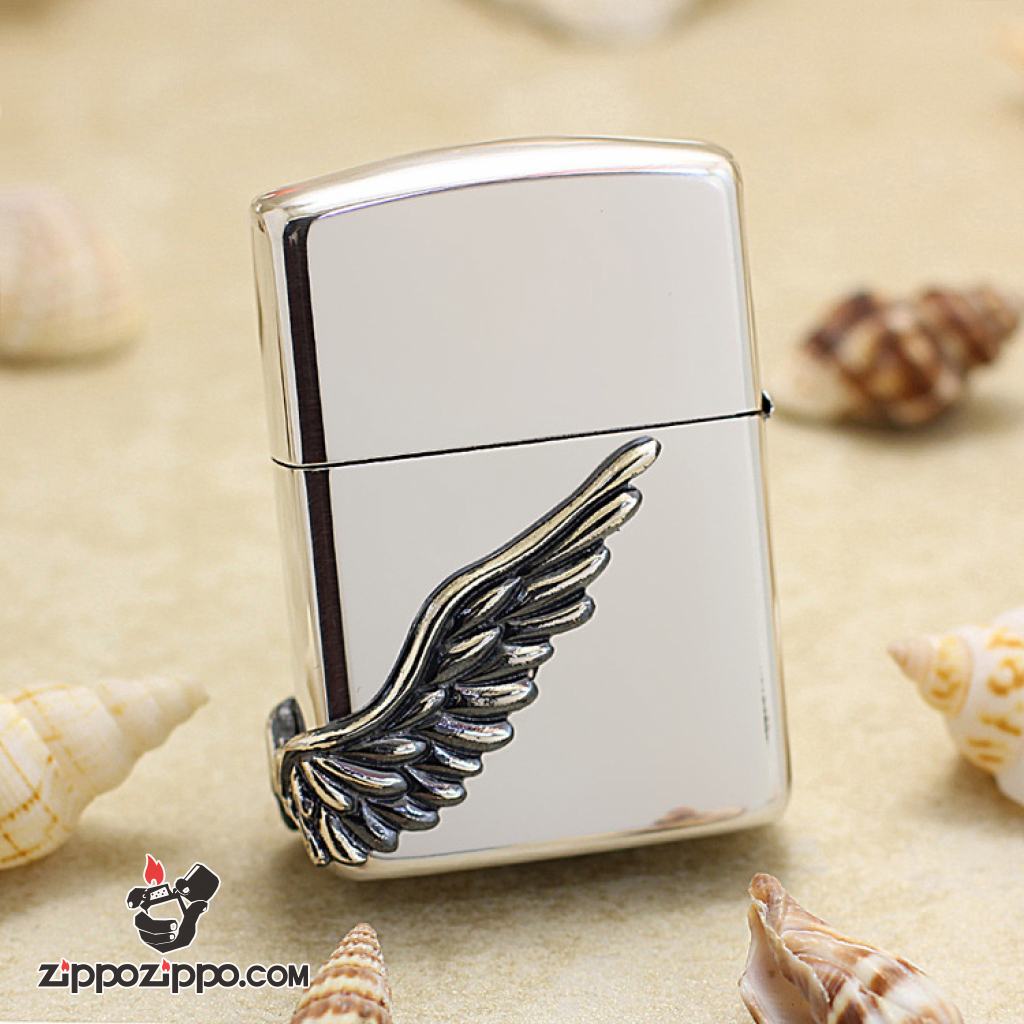 Bật lửa Zippo chính hãng phiên bản giới hạn Hàn Quốc cánh thiên thần Khảm Trai Màu Bạc