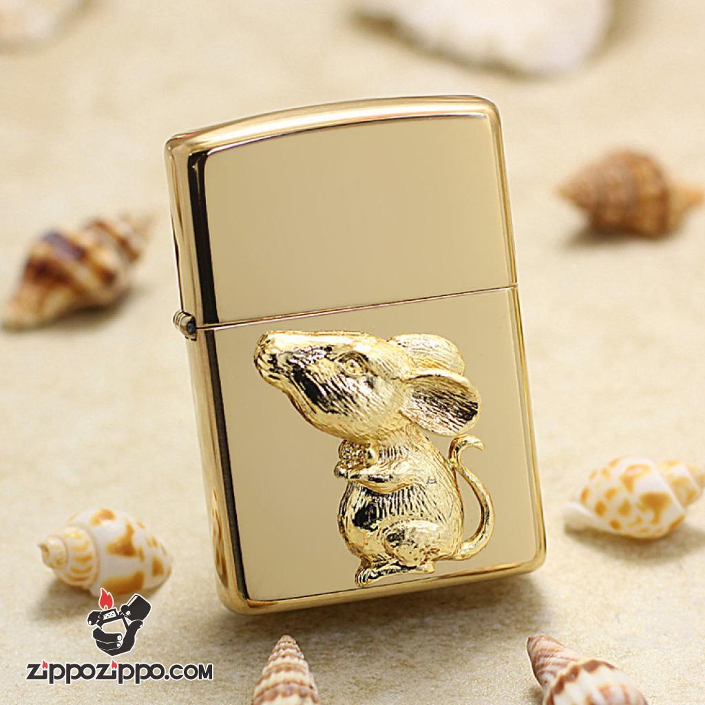 Bật Lửa Zippo Ốp Chuột Vàng May Mắn