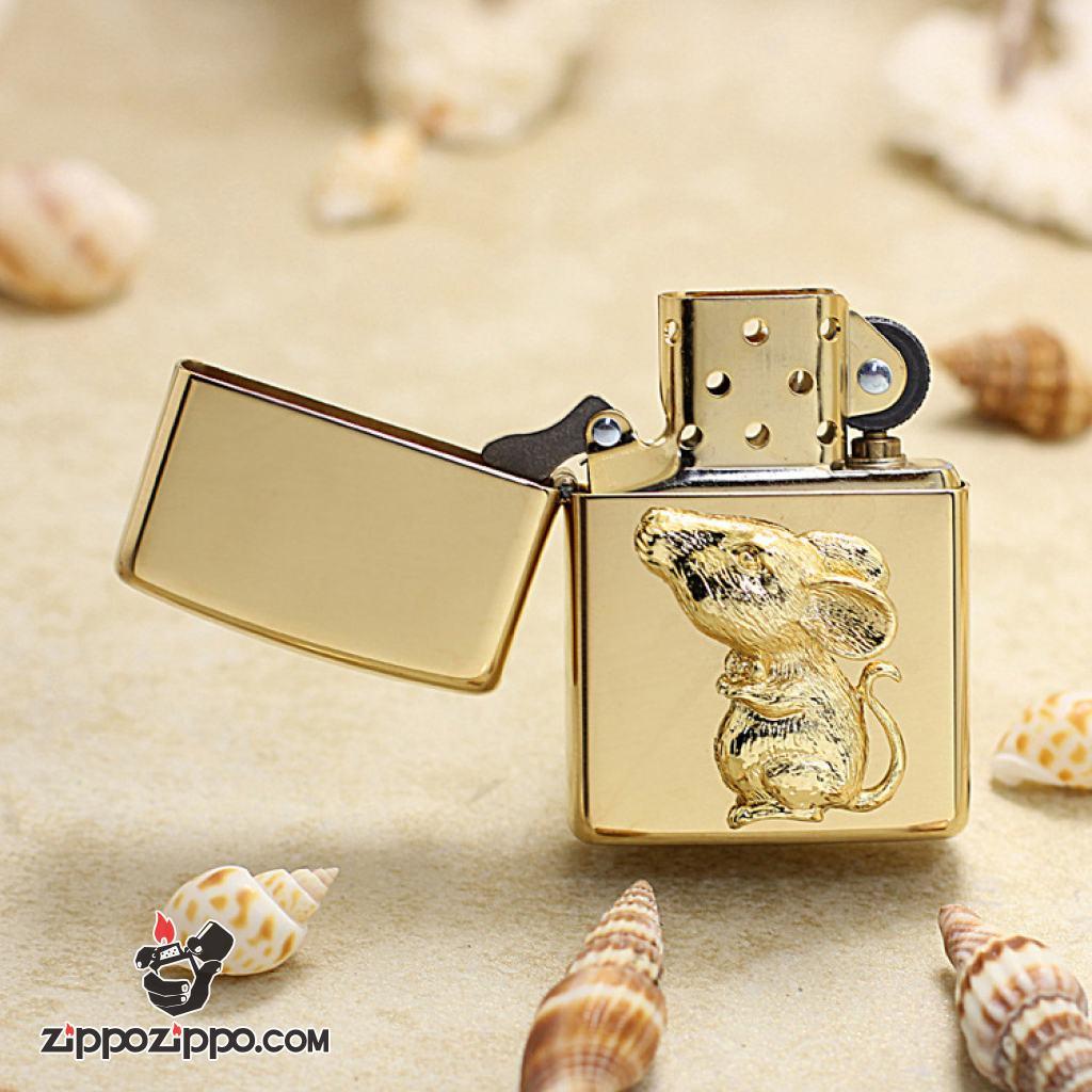 Bật Lửa Zippo Ốp Chuột Vàng May Mắn