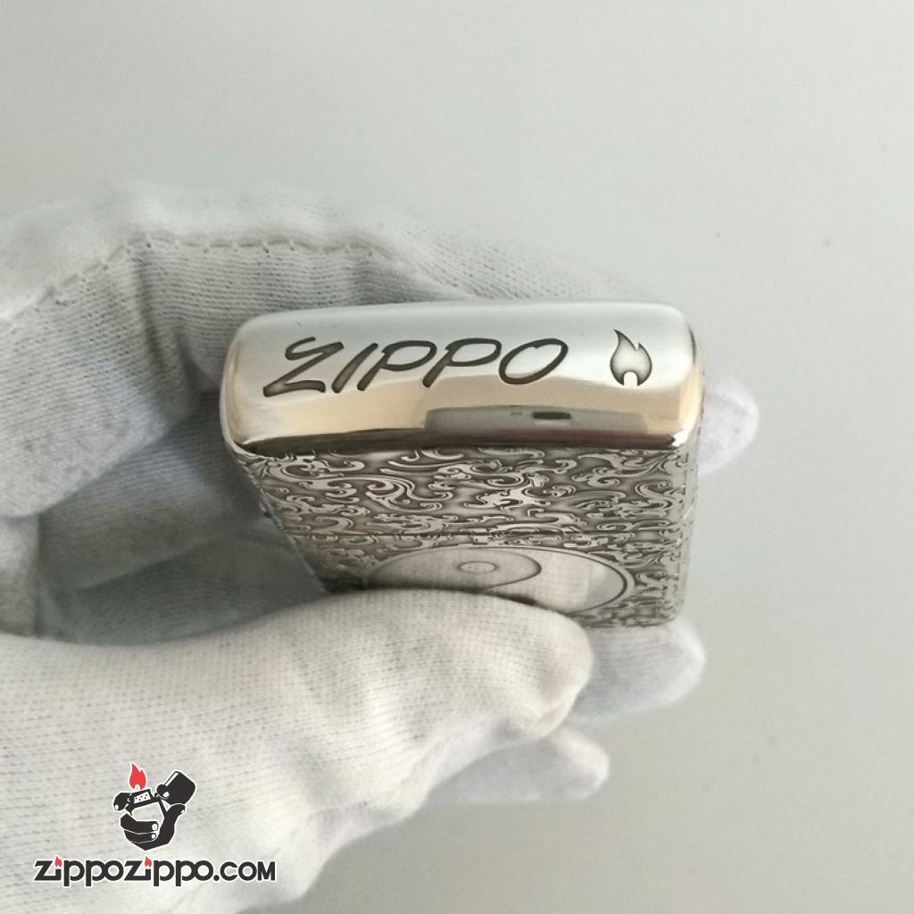 Bật Lửa Zippo Bạc Nguyên Khối Cao Cấp Khắc Bát Quái Âm Dương Armor