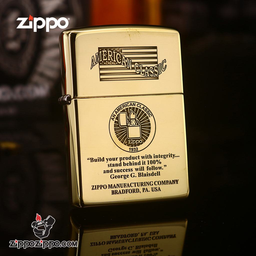 Zippo Đồng Nguyên Khối Khắc AMERICAN CLASSIC Ver.7