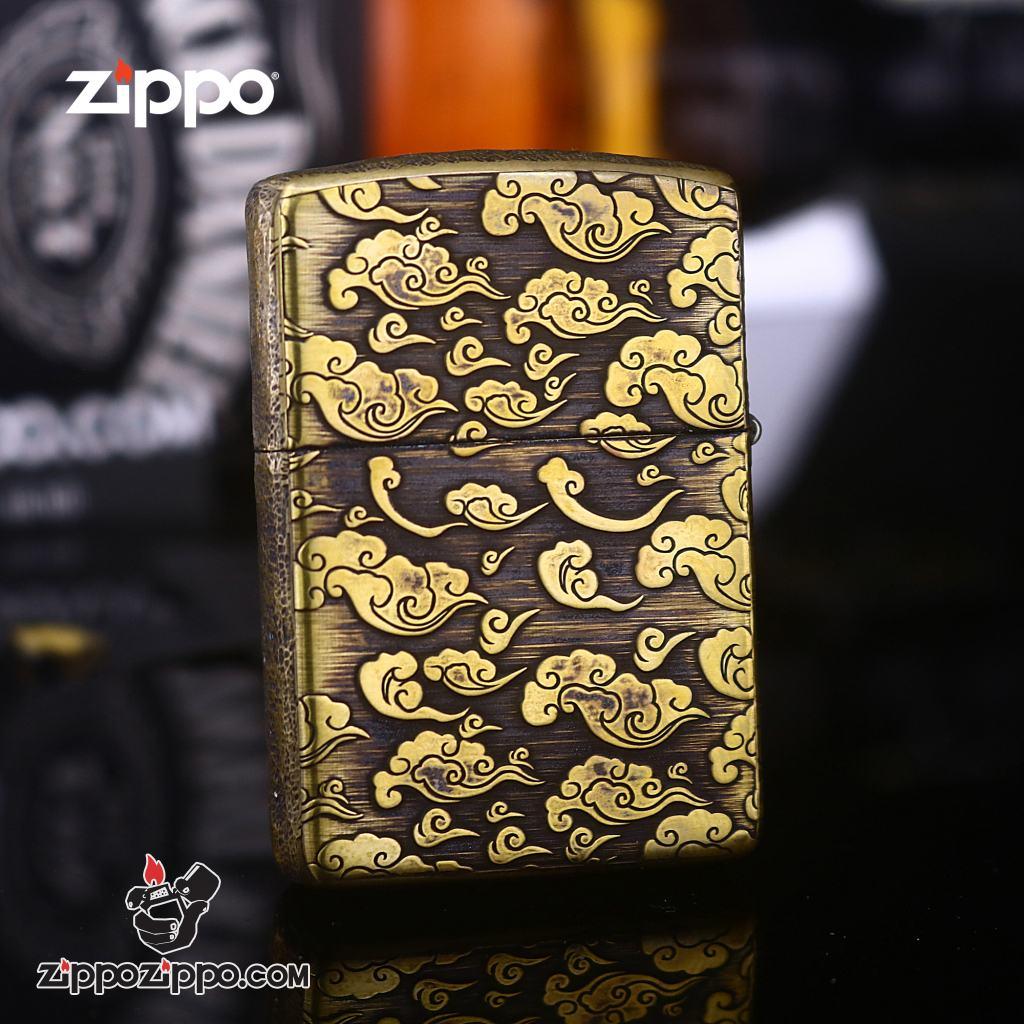 Bật lửa Zippo phiên bản đồng cổ nguyên khối khắc Rồng nhả ngọc