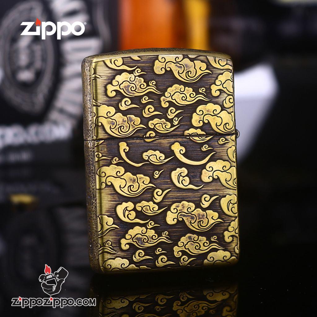 Bật lửa Zippo phiên bản đồng cổ nguyên khối khắc Rồng nhả ngọc