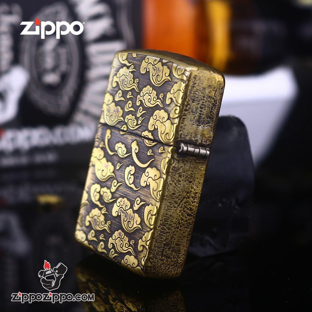 Bật lửa Zippo phiên bản đồng cổ nguyên khối khắc Rồng nhả ngọc