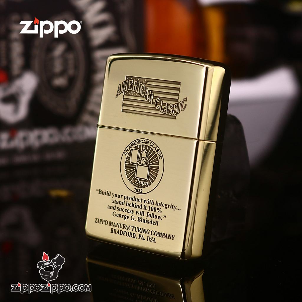 Zippo Đồng Nguyên Khối Khắc AMERICAN CLASSIC Ver.7