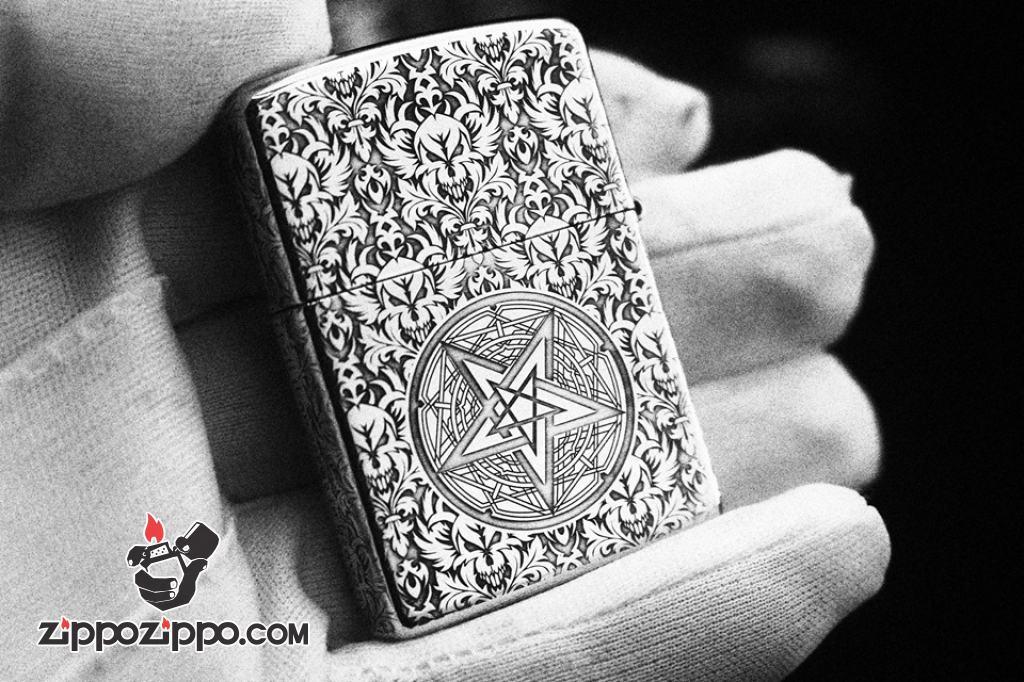 Bật Lửa Zippo Bạc Khối Cao Cấp Khắc Hình Lễ Quỷ Bản Vỏ Dầy Armor