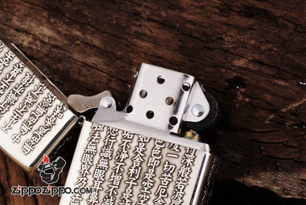 Bật Lửa Zippo Bạc Nguyên Khối Cao Cấp Khắc Bát Nhã Tâm Kinh Bản Nổi Vỏ Dầy Bản Armor