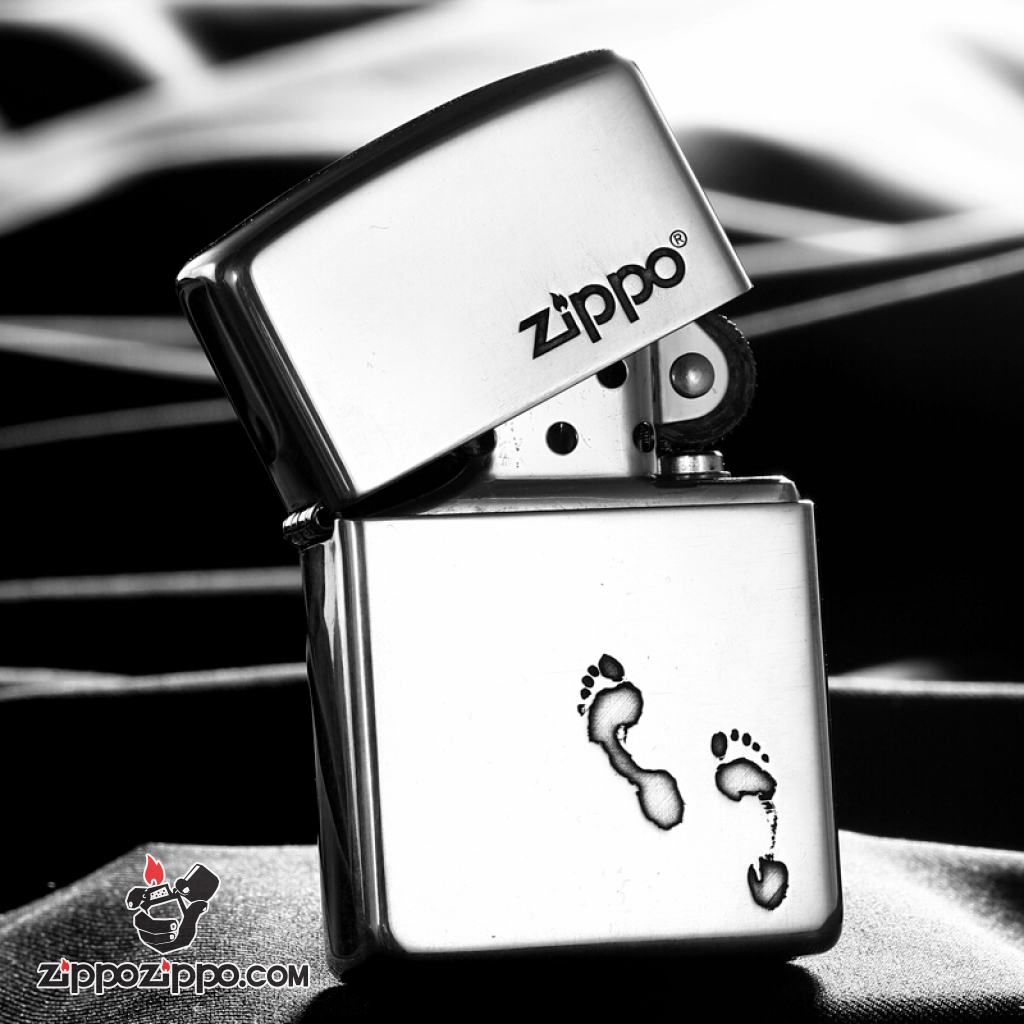 Bật Lửa Zippo Bạc Nguyên Khối Cao Cấp Khắc Dấu Chân Vỏ Dầy Bản Armor