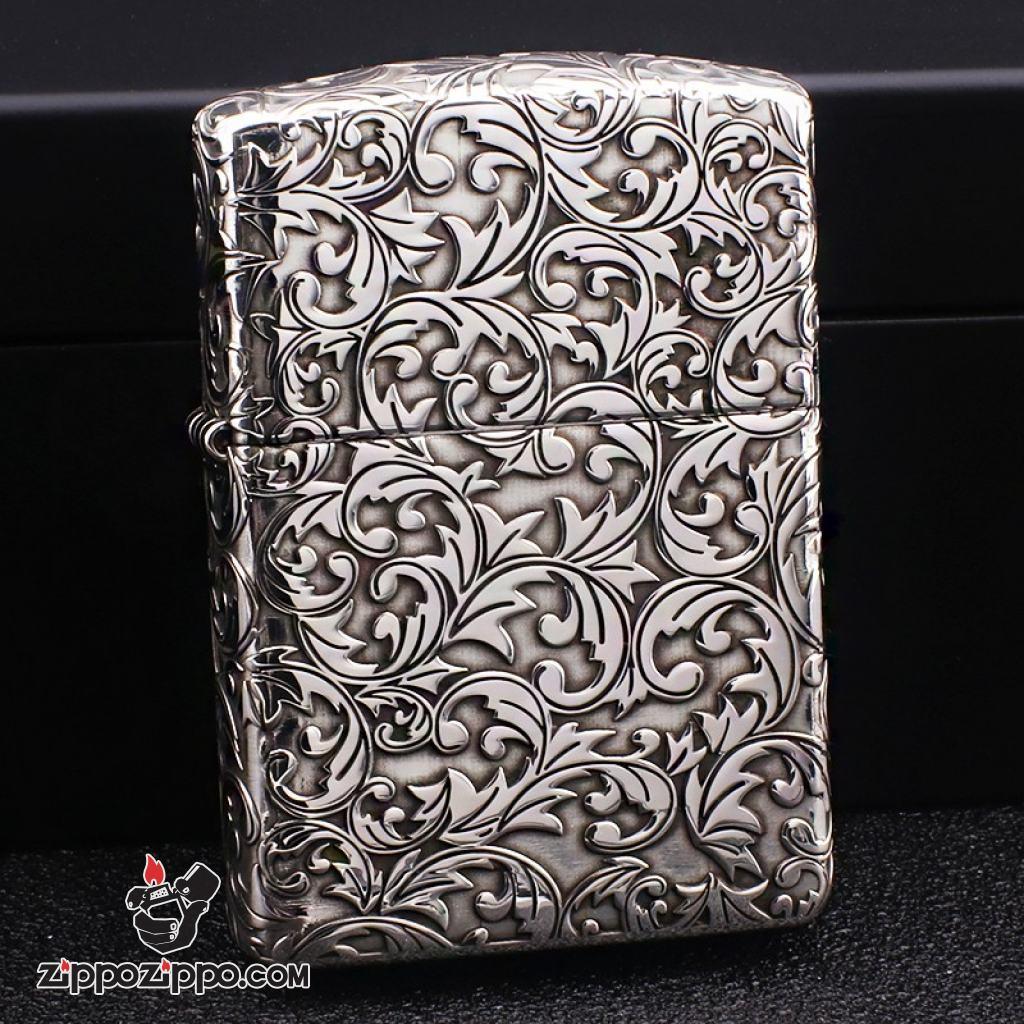 Bật Lửa Zippo Bạc Nguyên Khối Cao Cấp Khắc Hoa Văn  Arabesque Vỏ Dầy Bản Armor Giới Hạn