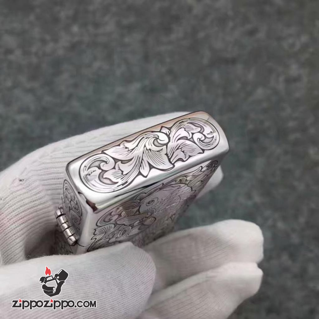 Bật Lửa Zippo Bạc Nguyên Khối Cao Cấp Khắc Cá Chép Vỏ Dầy Bản  Armor