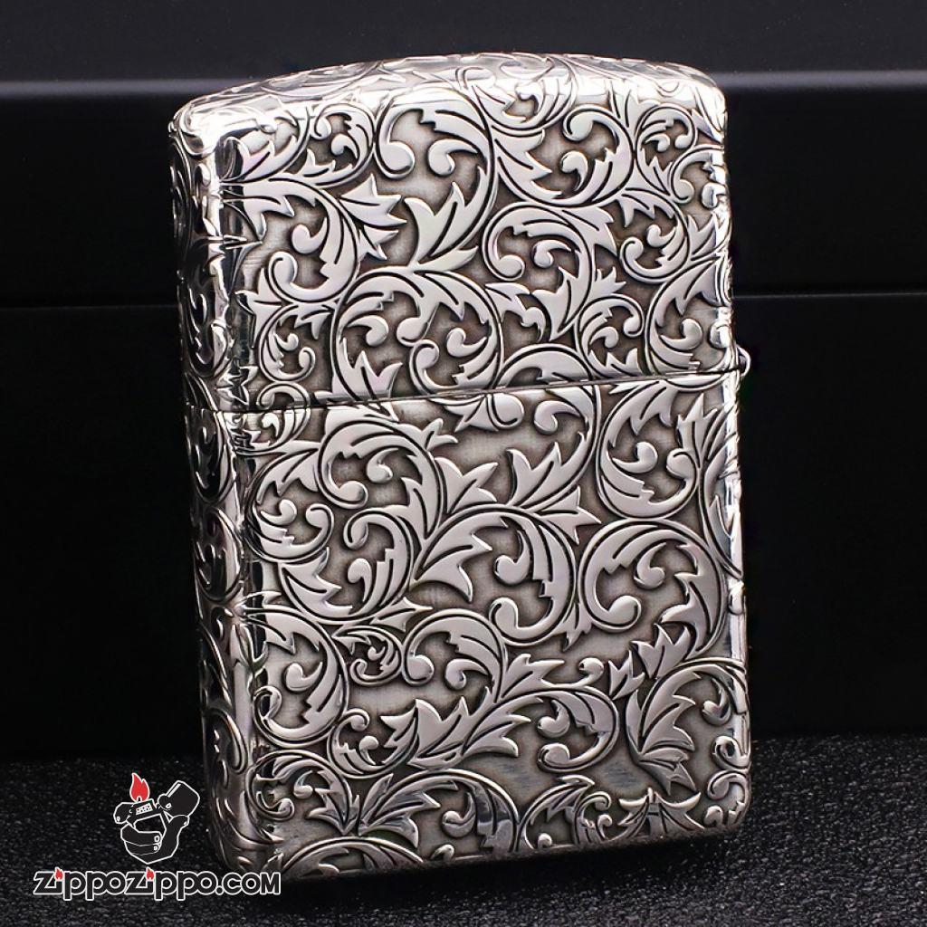 Bật Lửa Zippo Bạc Nguyên Khối Cao Cấp Khắc Hoa Văn  Arabesque Vỏ Dầy Bản Armor Giới Hạn