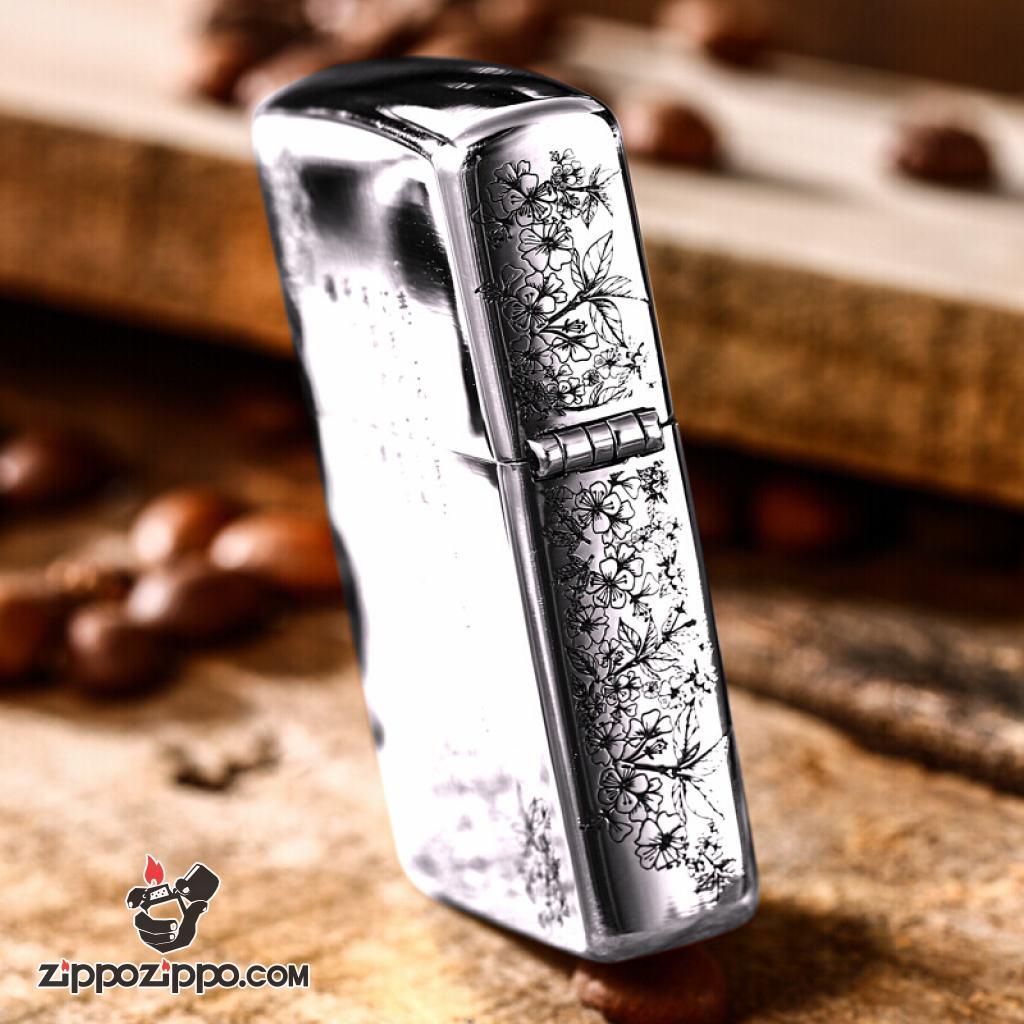 Bật Lửa Zippo Bạc Nguyên Khối Cao Cấp Chạm Khắc  Nữ Chiến Binh Samurai Vỏ Dầy Bản Armor