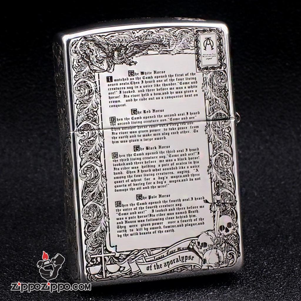 Bật Lửa Zippo Bạc Nguyên Khối Cao Cấp Khắc Apocalypse Bốn Kị Sĩ Của Khải Huyền Vỏ Dầy Bản Armor