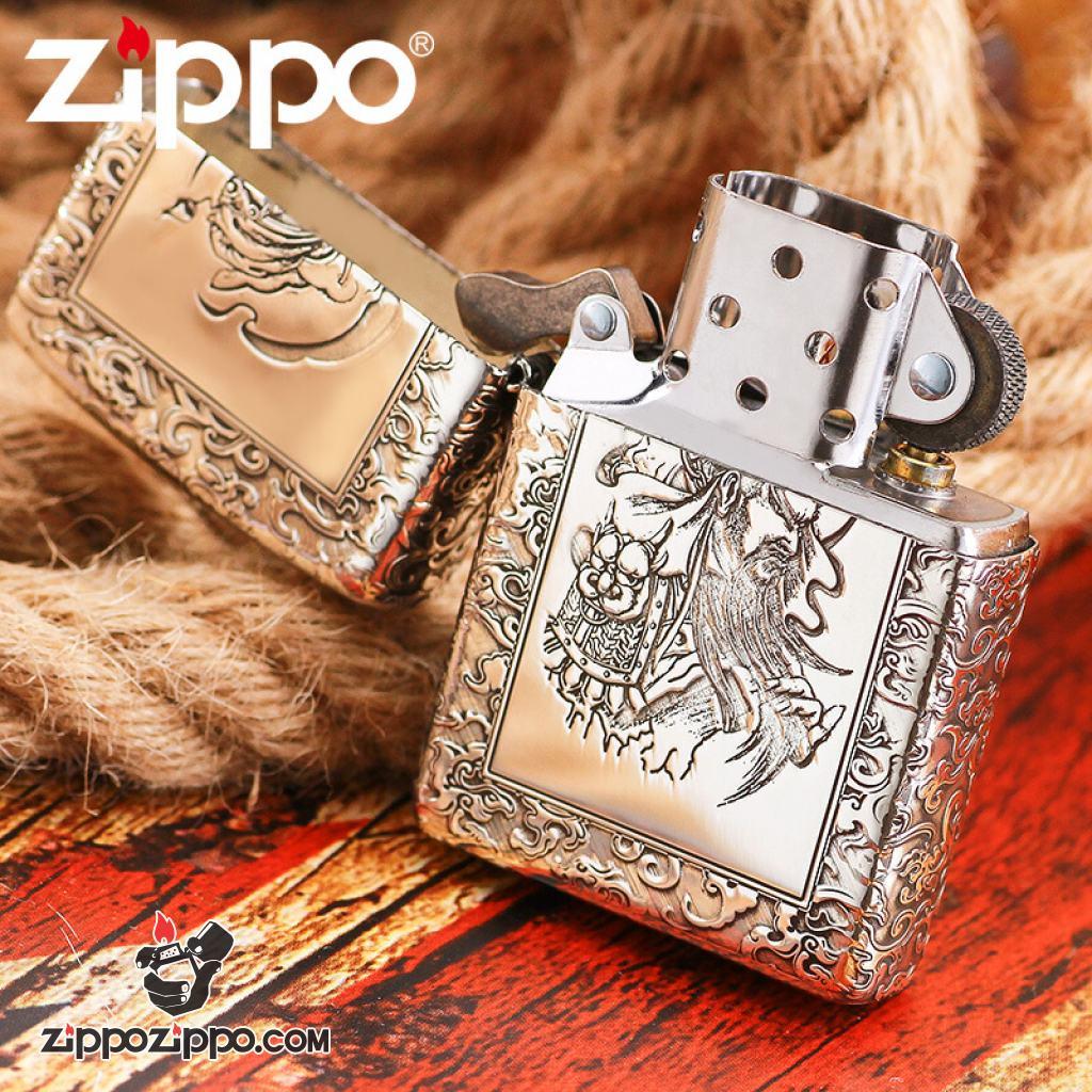 Bật Lửa Zippo Bạc Nguyên Khối Cao Cấp Khắc Quan Vũ Vỏ Dầy Bản Armor