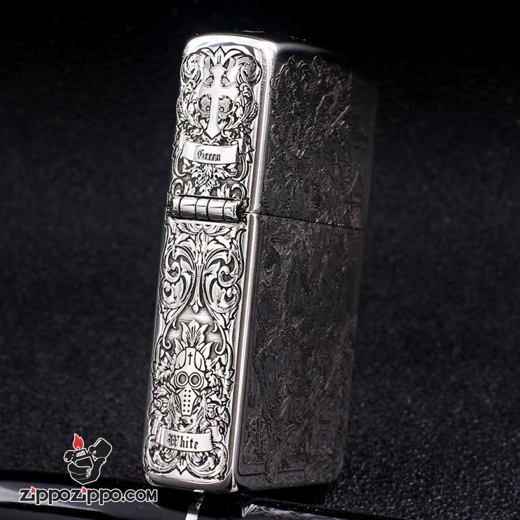 Bật Lửa Zippo Bạc Nguyên Khối Cao Cấp Khắc Apocalypse Bốn Kị Sĩ Của Khải Huyền Vỏ Dầy Bản Armor