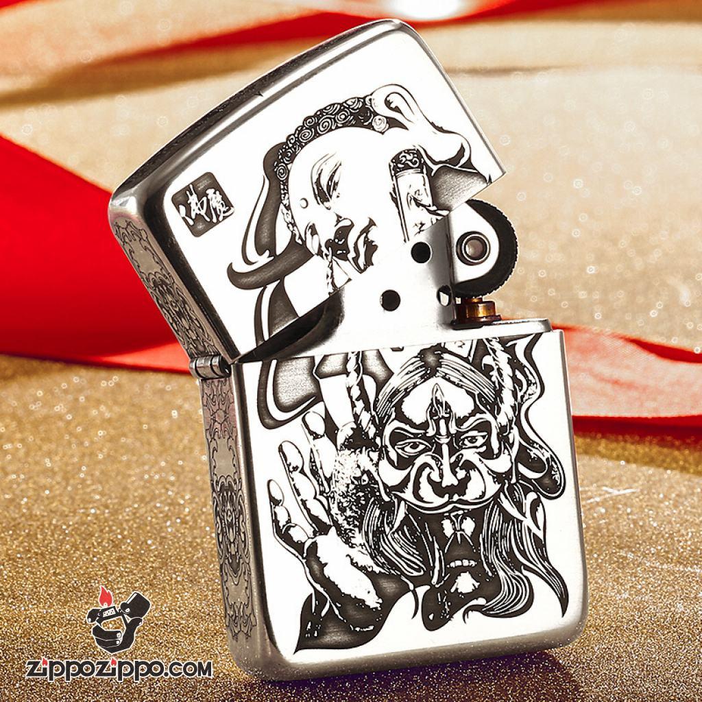 Bật Lửa Zippo Bạc Nguyên Khối Cao Cấp Khắc Hình Đức Phật Và Ác Quỷ Bản 1941