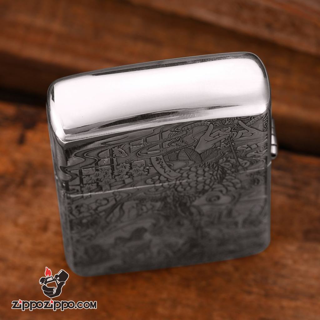 Bật lửa Zippo Bạc Nguyên Khối Cao Cấp Khắc Cô Gái Và Chú Sói Vỏ Dầy Bản Armor