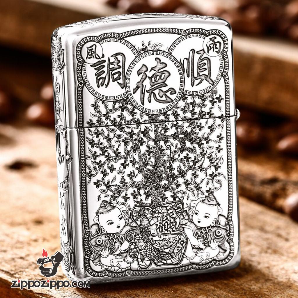 Bật lửa Zippo Bạc Nguyên Khối Cao Cấp Khắc Ông Thổ Địa Bản Vỏ Mỏng