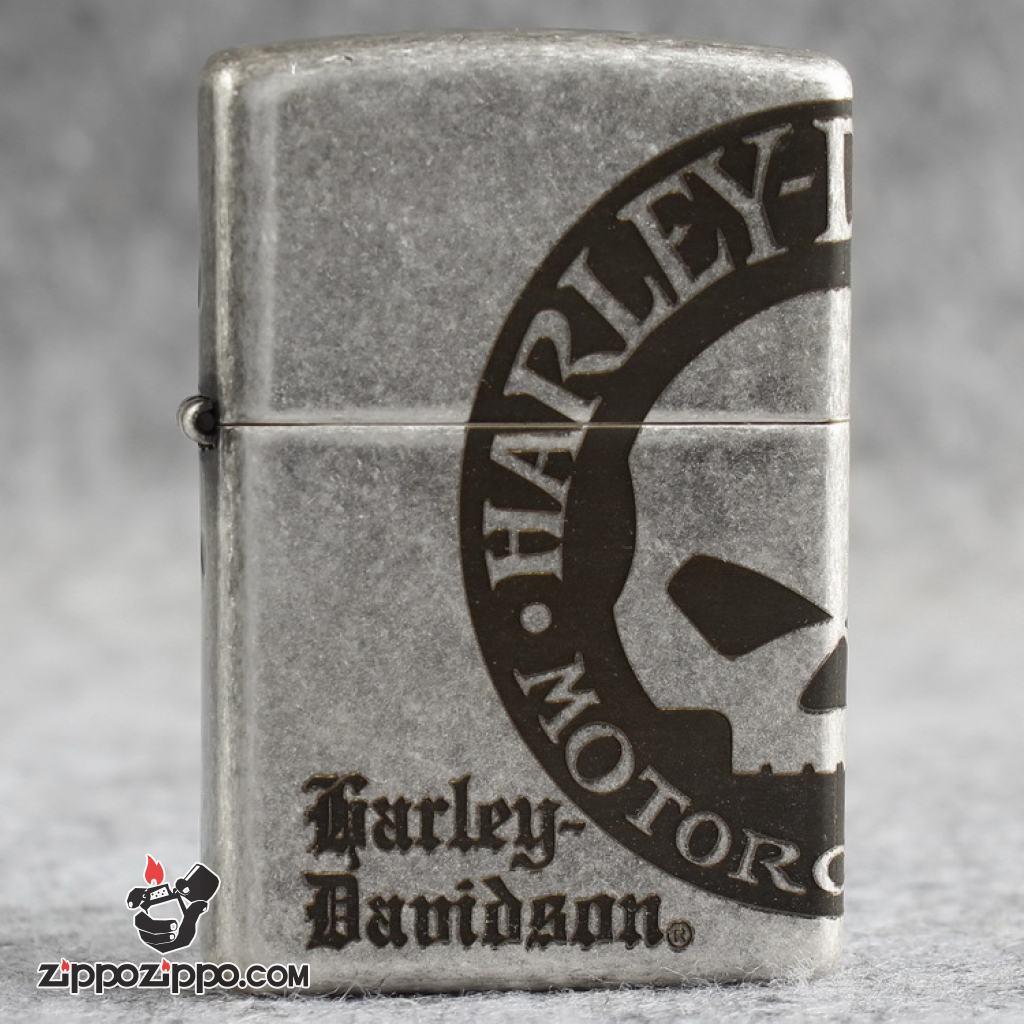 Bật lửa Zippo Chính Hãng Khắc Harley-Davidson Moto Mạ Antique Silver