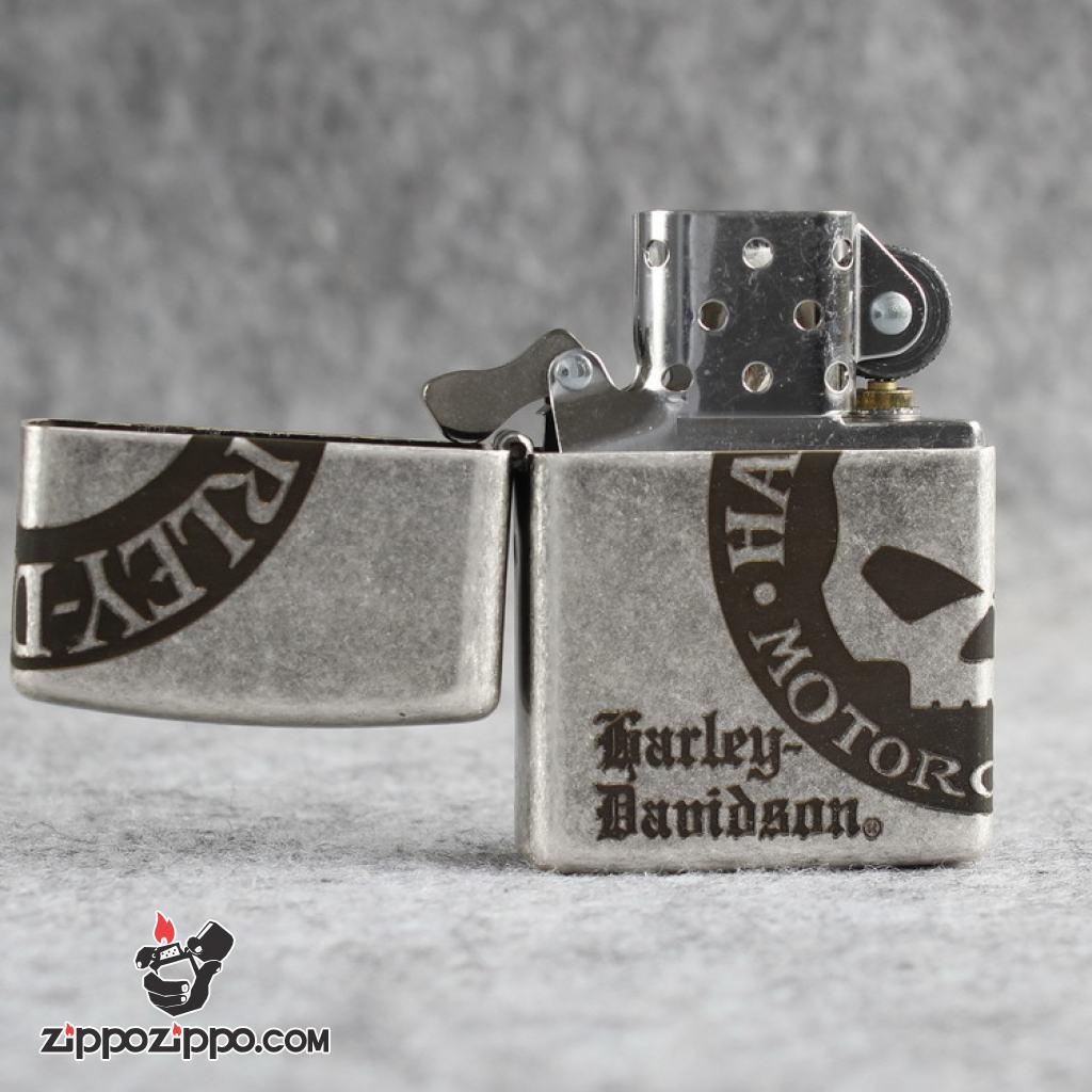 Bật lửa Zippo Chính Hãng Khắc Harley-Davidson Moto Mạ Antique Silver