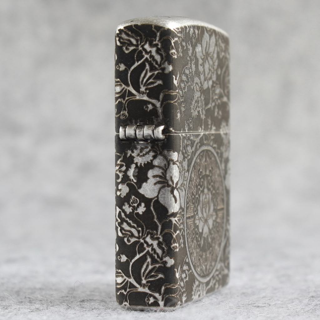 Bật lửa Zippo Chính Hãng Hoa Mẫu Đơn Mạ Antique Silver