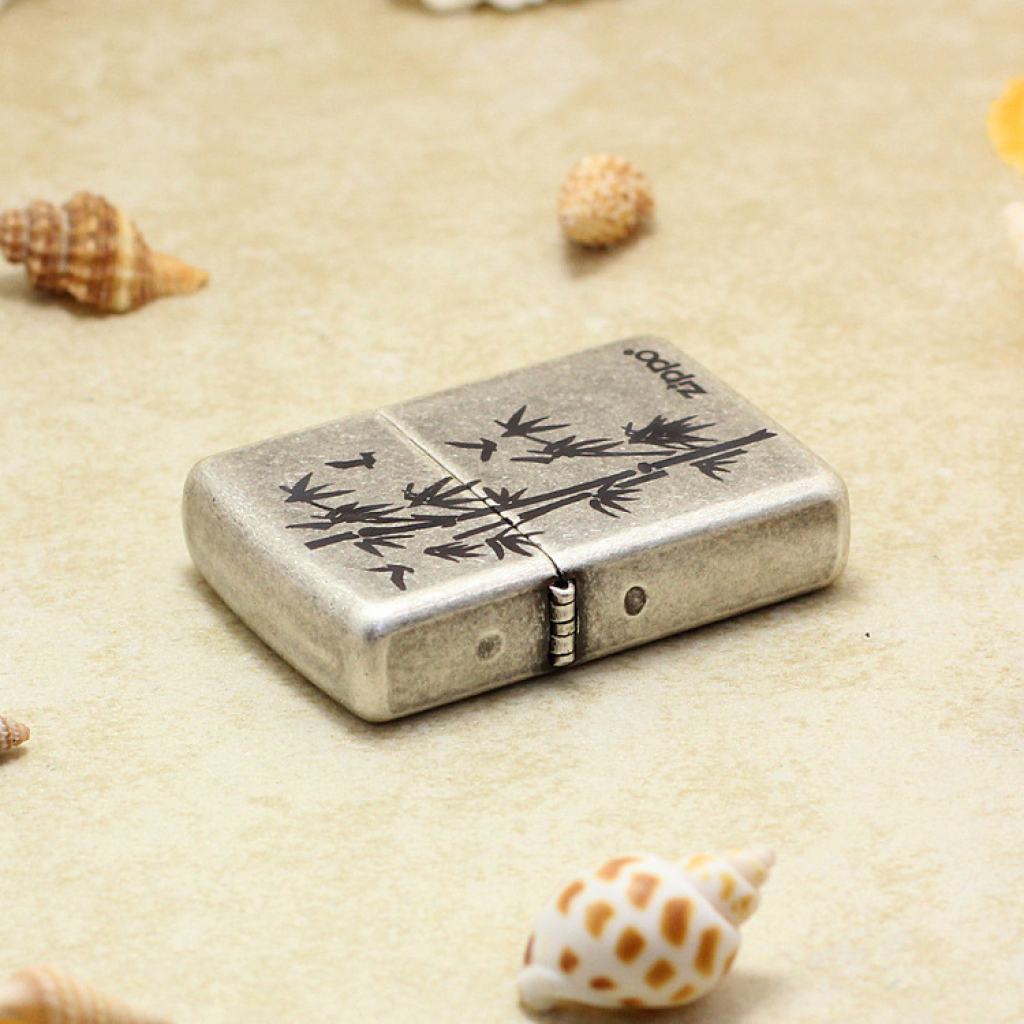 Bật Lửa Zippo Chính Hãng Khắc Cây Tre Mạ Antique Silver