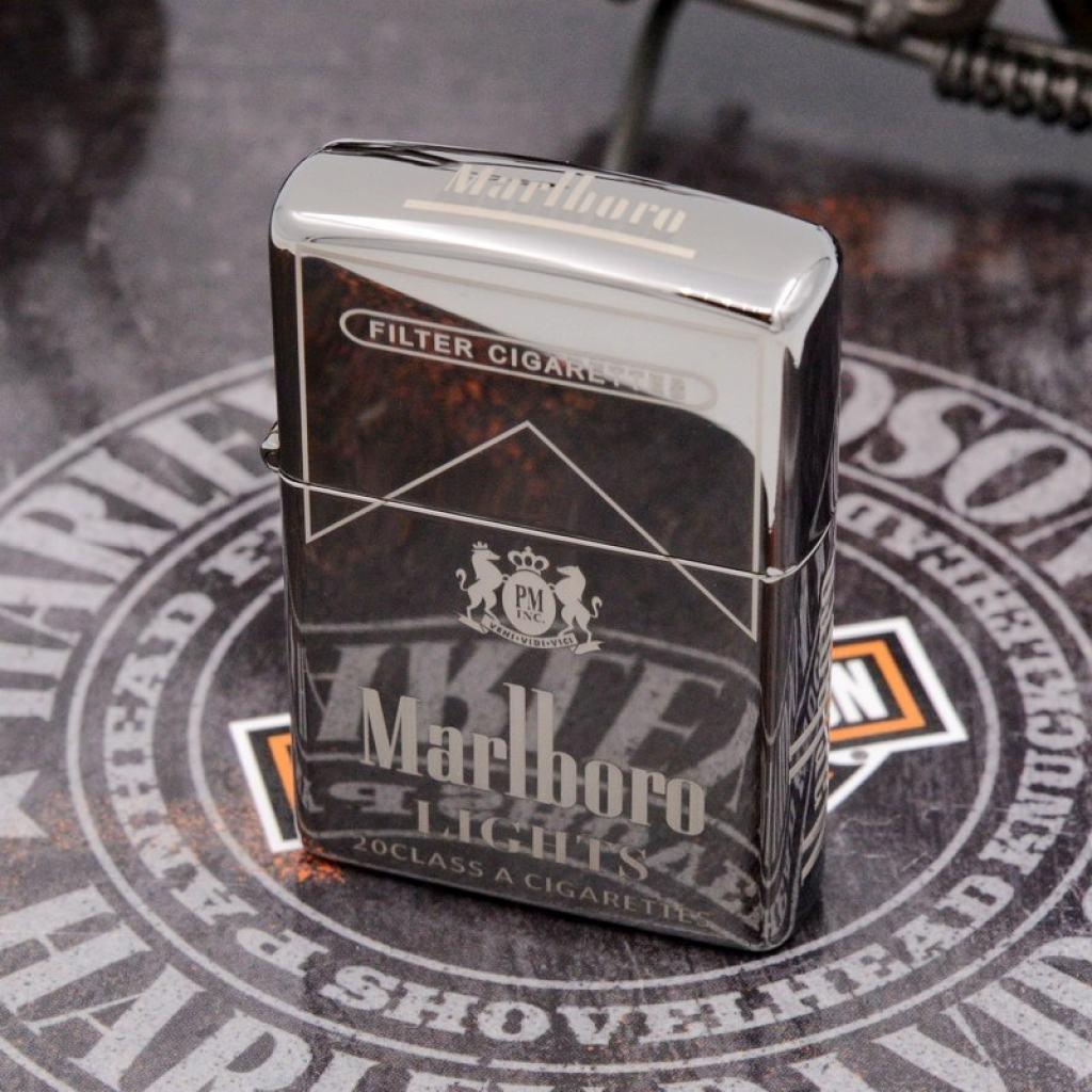 Bật Lửa Zippo Chính Hãng Khắc Marlboro Đen Bóng
