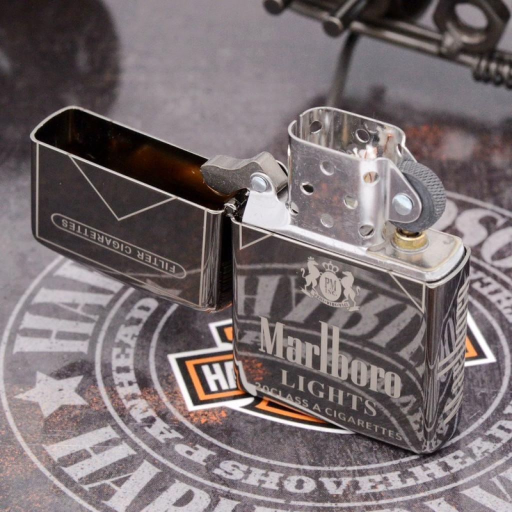 Bật Lửa Zippo Chính Hãng Khắc Marlboro Đen Bóng