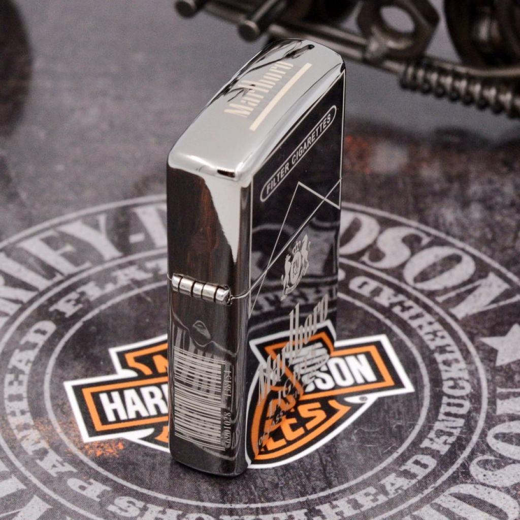 Bật Lửa Zippo Chính Hãng Khắc Marlboro Đen Bóng