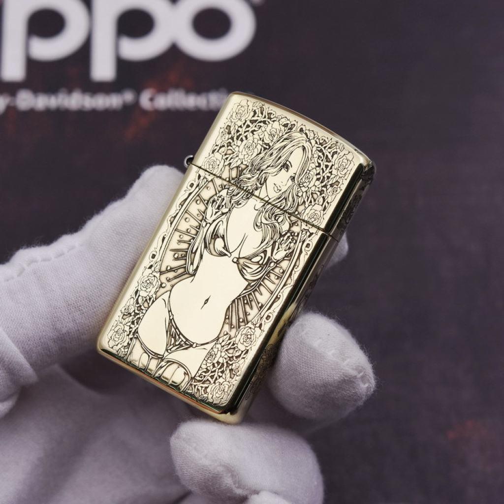 Bật Lửa Zippo Chính Hãng  Chạm Khắc Khắc Hình Cô Gái Sexy Phiên Bản Hẹp Slim