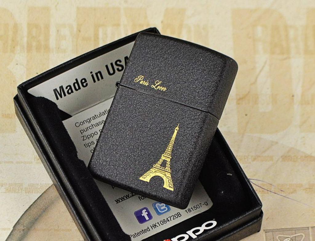 Bật Lửa Zippo Đen Nhám Khắc Tháp Eiffel Paris