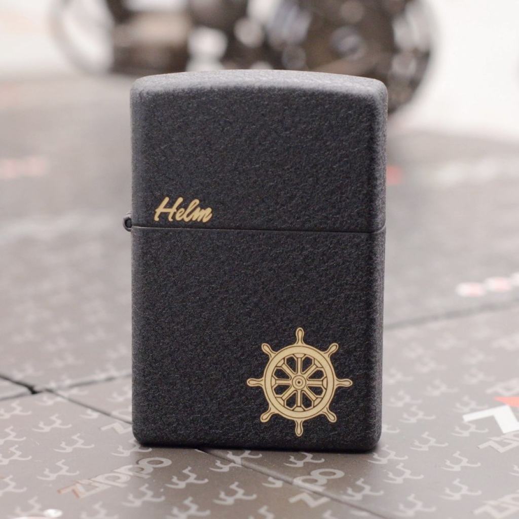 Bật Lửa Zippo Đen Nhám Khắc Vô Lăng Tàu Helm