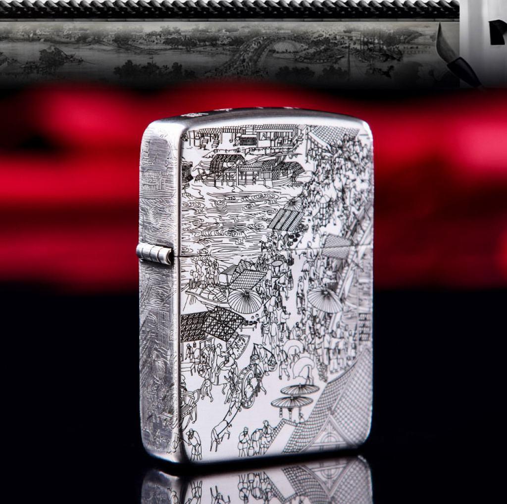 Bật Lửa Zippo Bạc Nguyên Khối Cao Cấp Khắc Bức Tranh Cổ  Phiên Bản 1941