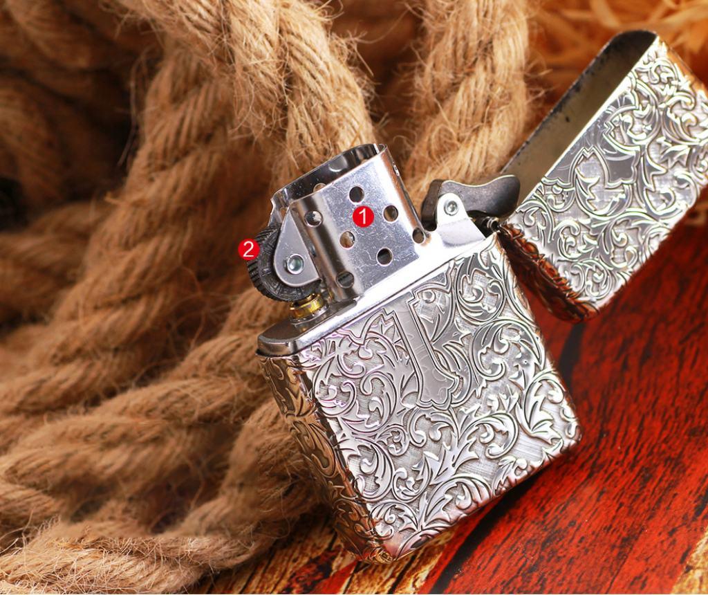 Bật Lửa Zippo Bạc Nguyên Khối Cao Cấp Khắc Hoa Văn Xung Quanh Thánh Giá  Vỏ Dầy Bản Armor