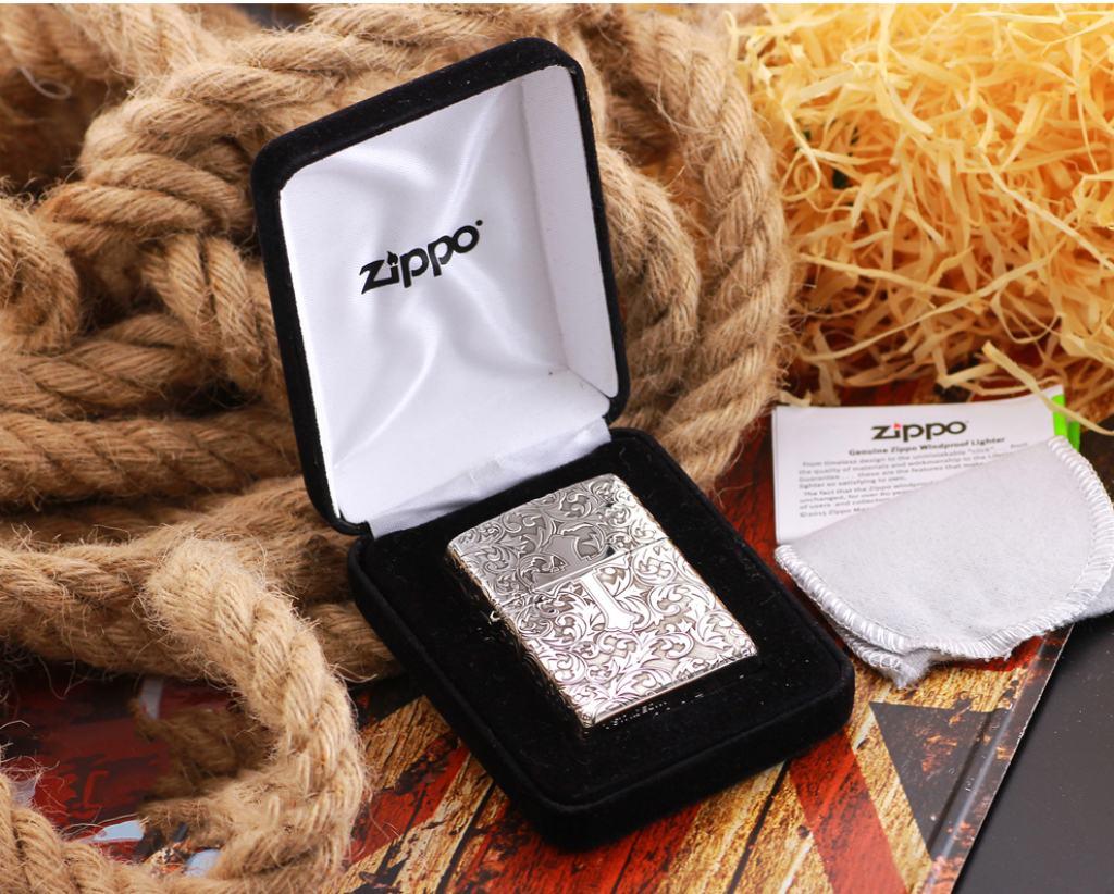 Bật Lửa Zippo Bạc Nguyên Khối Cao Cấp Khắc Hoa Văn Xung Quanh Thánh Giá  Vỏ Dầy Bản Armor