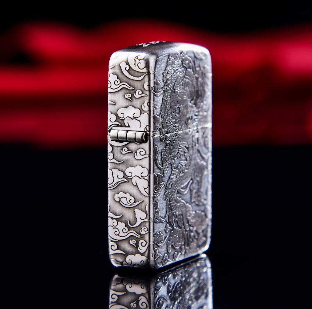 Bật Lửa Zippo Bạc Nguyên Khối Cao Cấp Khắc Rồng Nhả Ngọc  Phiên Bản 1941