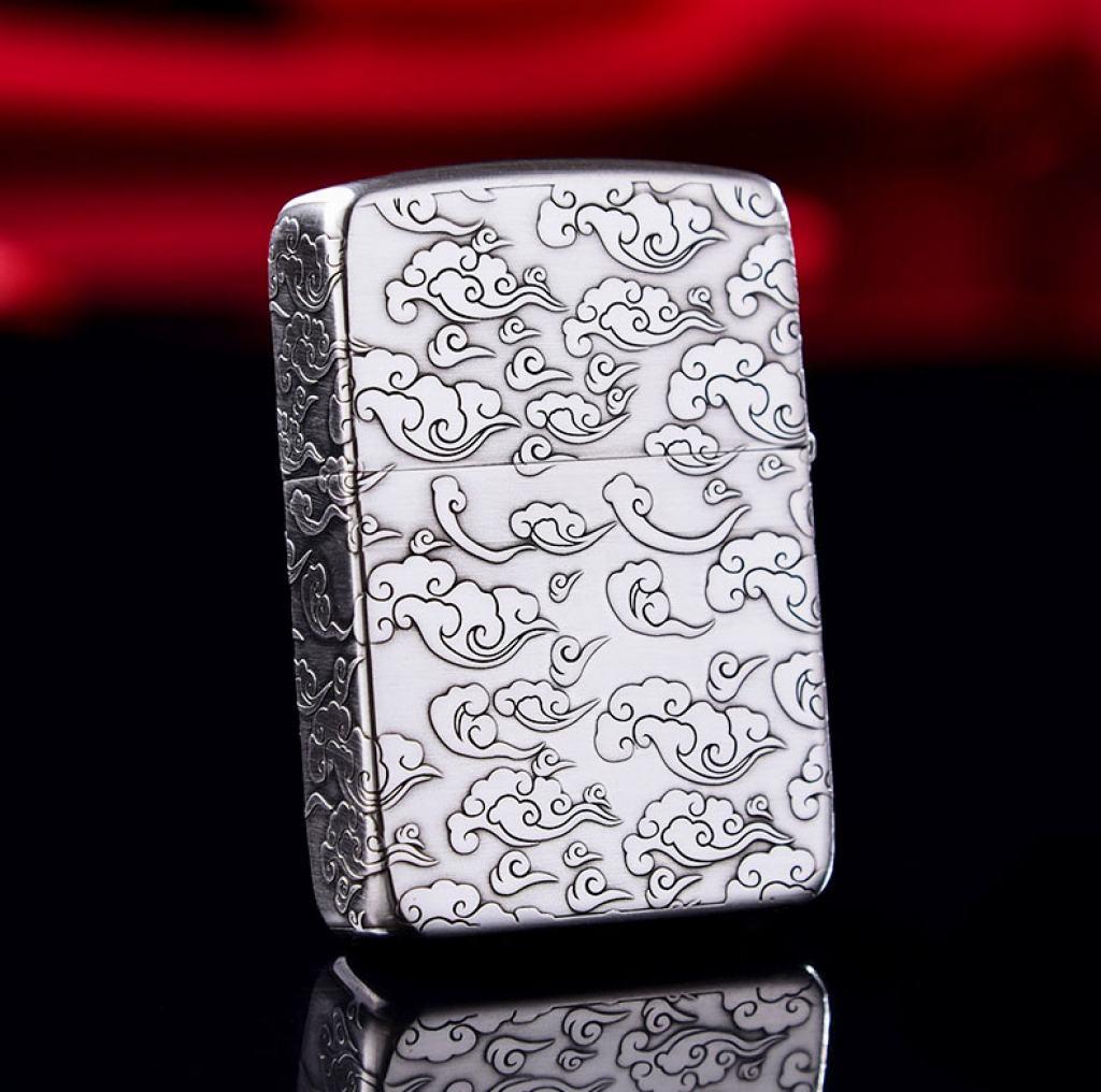 Bật Lửa Zippo Bạc Nguyên Khối Cao Cấp Khắc Rồng Nhả Ngọc  Phiên Bản 1941