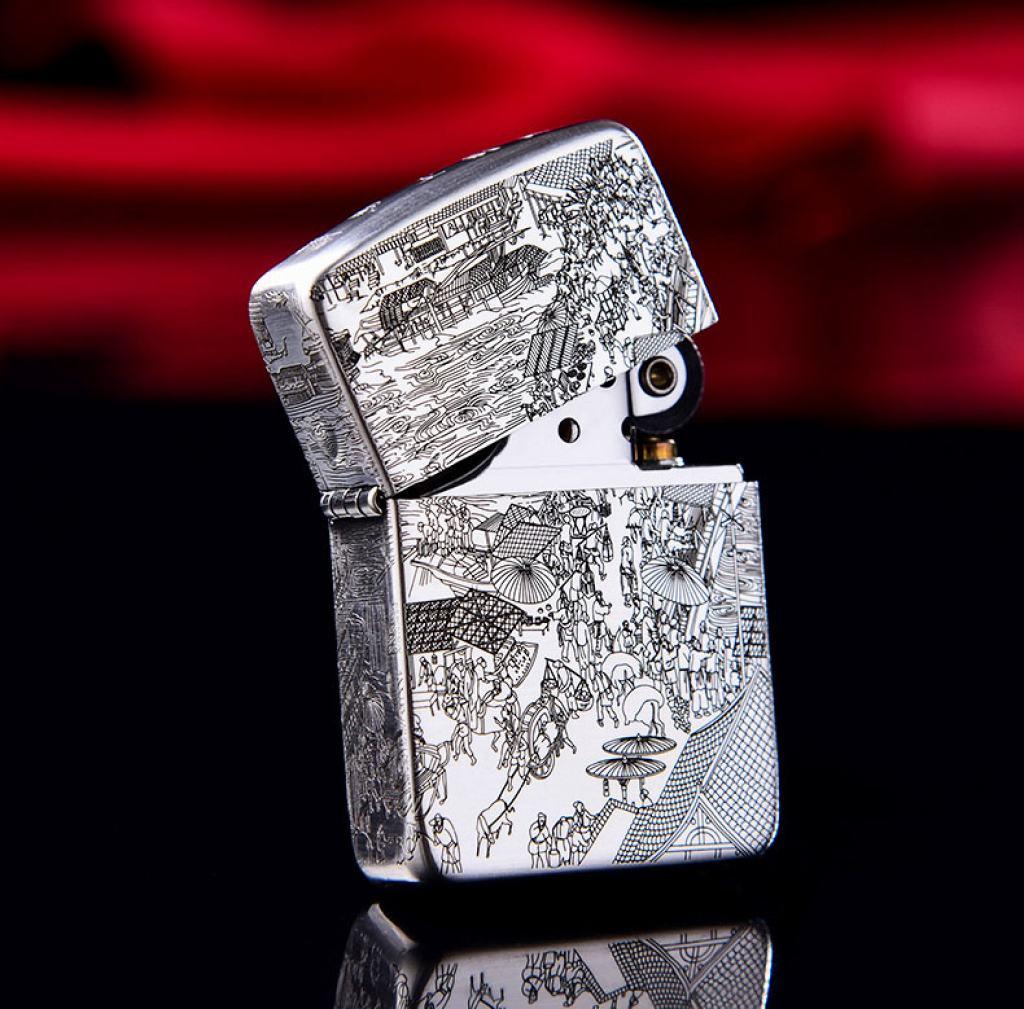 Bật Lửa Zippo Bạc Nguyên Khối Cao Cấp Khắc Bức Tranh Cổ  Phiên Bản 1941