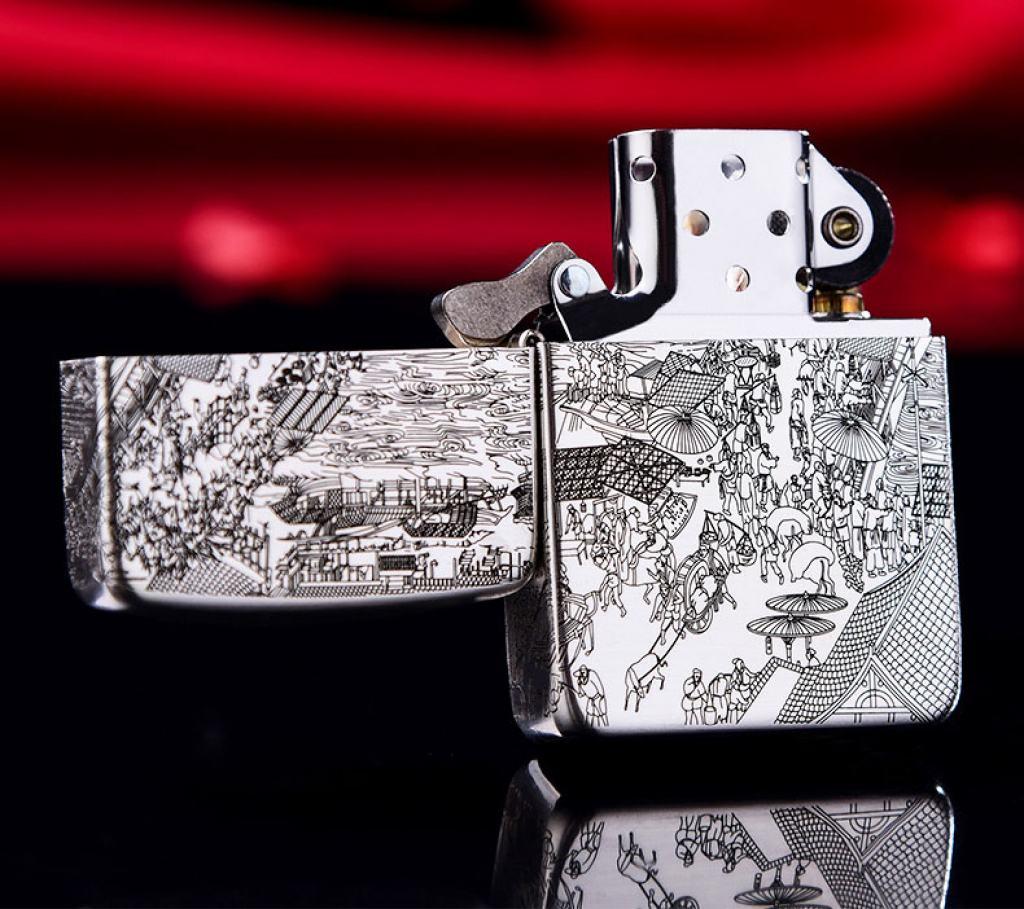 Bật Lửa Zippo Bạc Nguyên Khối Cao Cấp Khắc Bức Tranh Cổ  Phiên Bản 1941