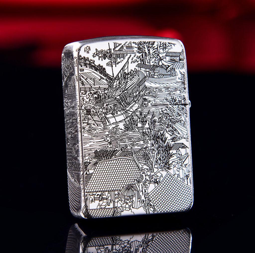 Bật Lửa Zippo Bạc Nguyên Khối Cao Cấp Khắc Bức Tranh Cổ  Phiên Bản 1941