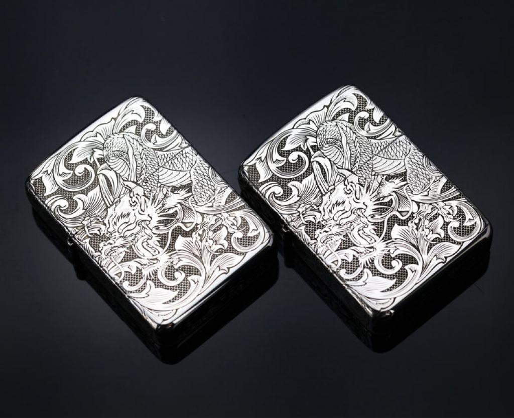 Bật Lửa Zippo Bạc Nguyên Khối Cao Cấp Khắc Rồng Quấn Quanh Phiên Bản 1941