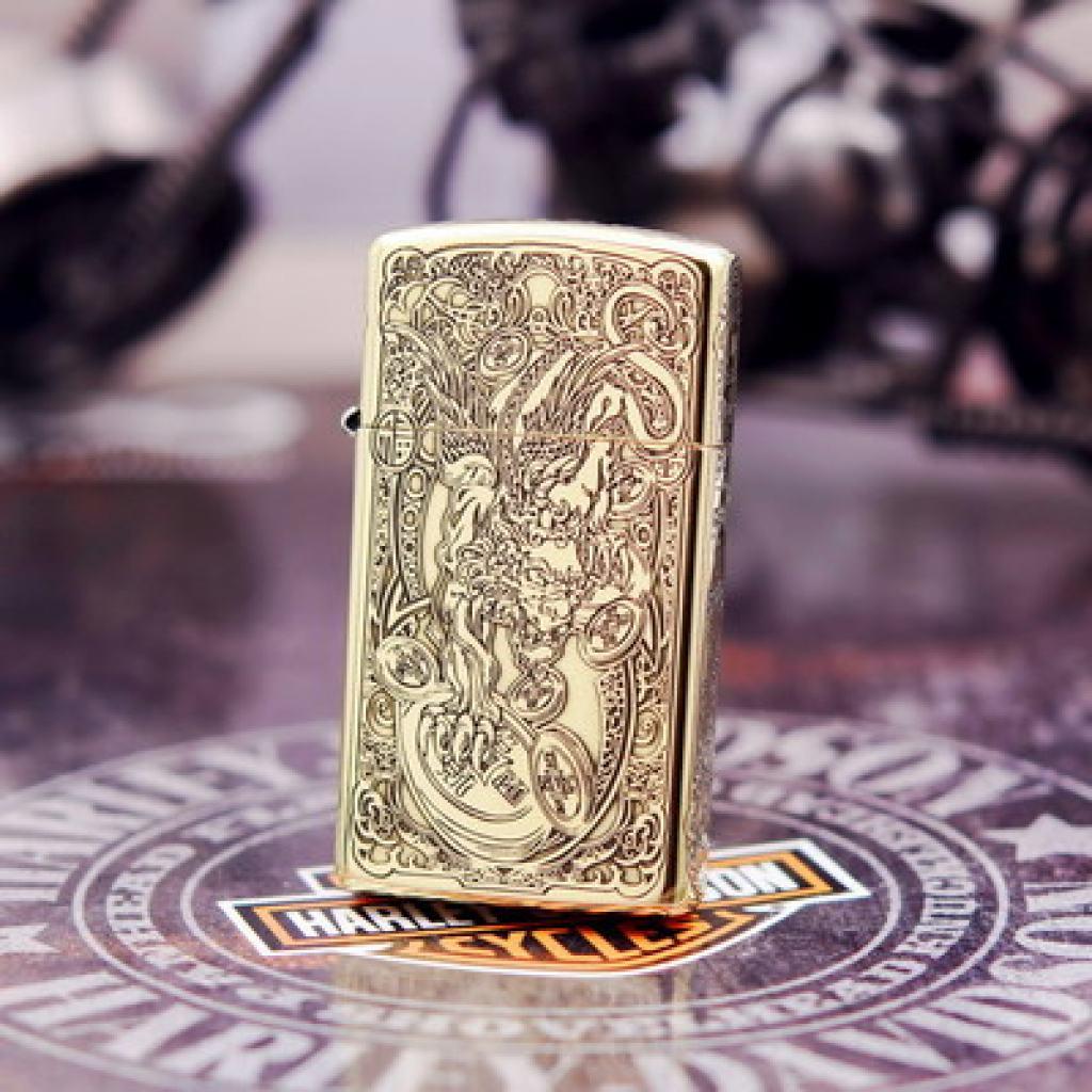 Bật Lửa Zippo Chính Hãng  Chạm Khắc Tỳ Hưu Phiên Bản Hẹp Slim