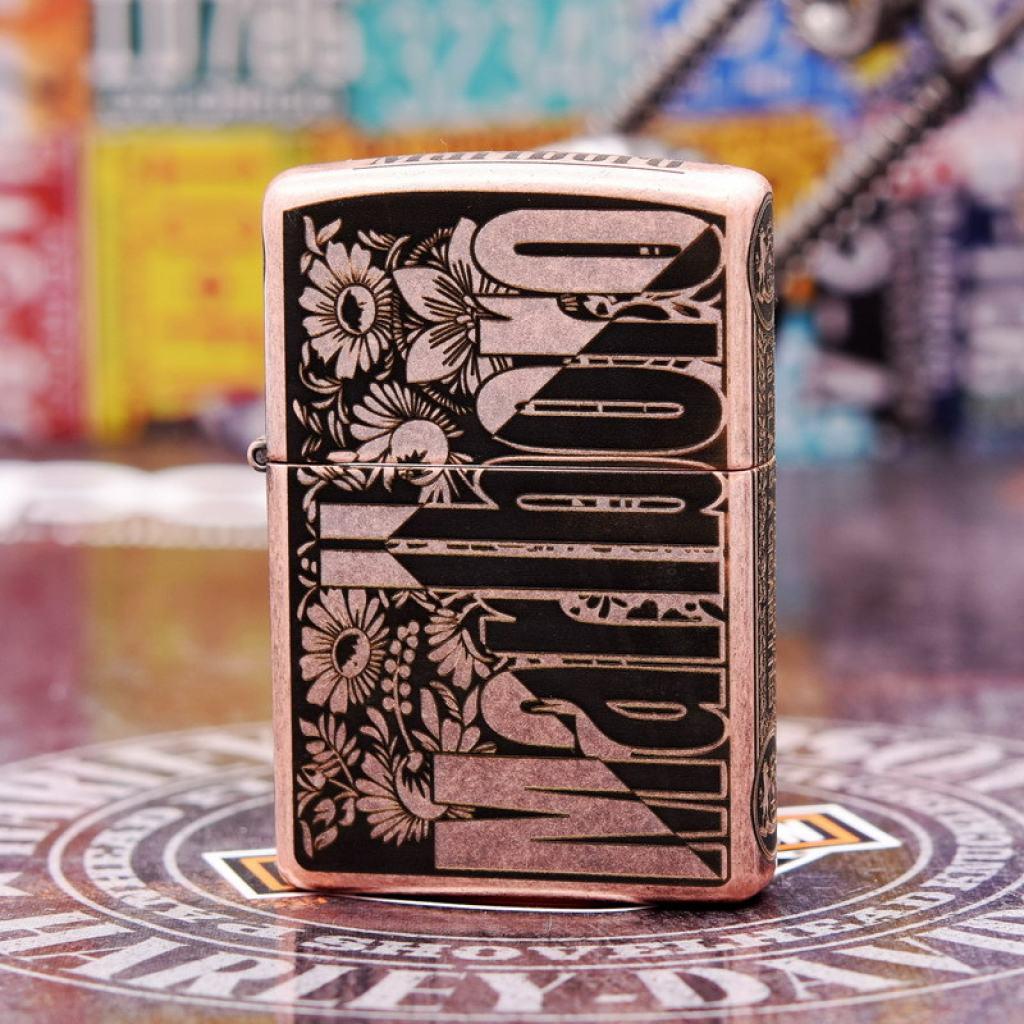 Bật Lửa Zippo Antique Copper Khắc Hoa Văn Marlboro