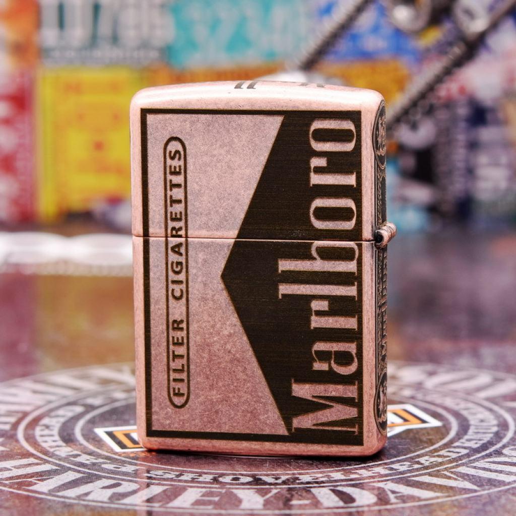 Bật Lửa Zippo Antique Copper Khắc Hoa Văn Marlboro