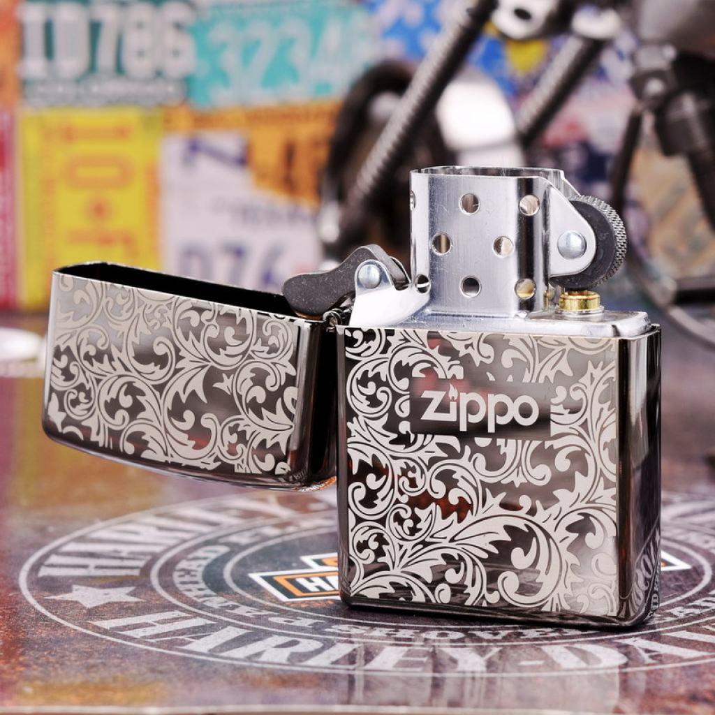 Bật Lửa Zippo Chính Hãng Khắc Hoa Văn Arabesque Đen Bóng